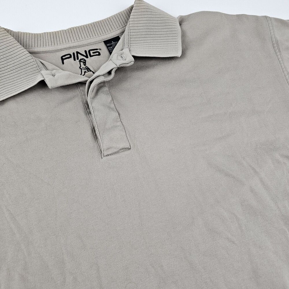 Vintage PING Mr Ping Golf Polo Shirt Mens L Tan 90s Y2K Mercerized Cotton